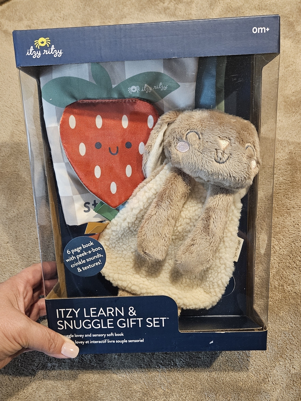 NEW Itzy Ritzy Learn & Snuggle Gift Set Sherpa Bunny Sherpa & Strawberry Book